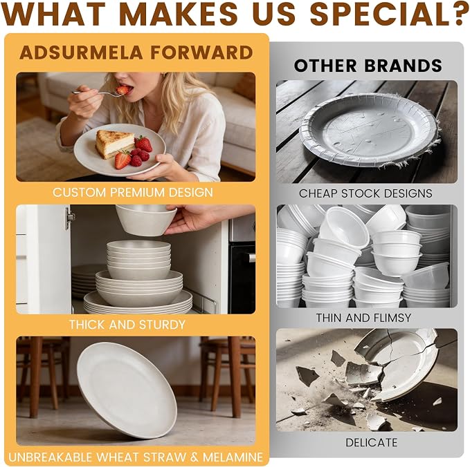 Unbreakable Dinnerware Set for 6 Matte Nautral White 18 Piece Melamine Wheat Straw BPA Free Lightweight Dishwasher Safe Shatter Resistant for Daily Dining Kitchen Outdoor RV