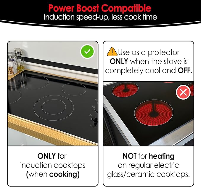 Large Newly-Enhanced Silicone Induction Cooktop Protector Cover Stove Mat 21.2"x35.4"(Magnetic) | 300°C (572°F) Heat-Resistant | Power Boost Compatible | Prevents Pot Sliding & Scratches,Black_Gold