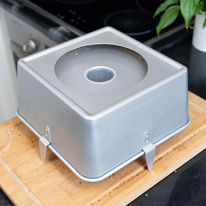 Square Tube Cake Pan, 18 Cup Recipes, 10 Inch Anodized Aluminum Angel Food, Chiffon & Pound Cake Pan, 2-piece system with Removable Bottom and Cooling Feet