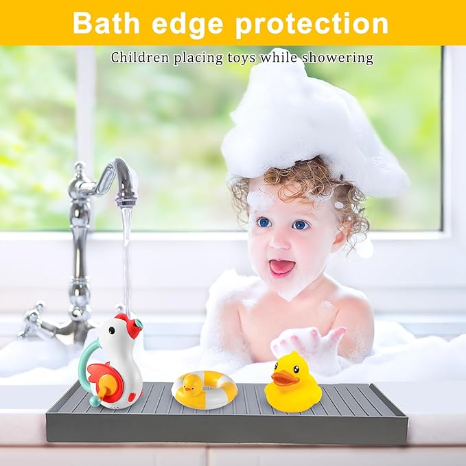 Kitlers Silicone Edge Protectors - Multifunction Sink Accessories, Splash Guard & Draining Mat for Kitchen, Bathroom Sink, Steel, Granite, Quartz Countertops(Gray)