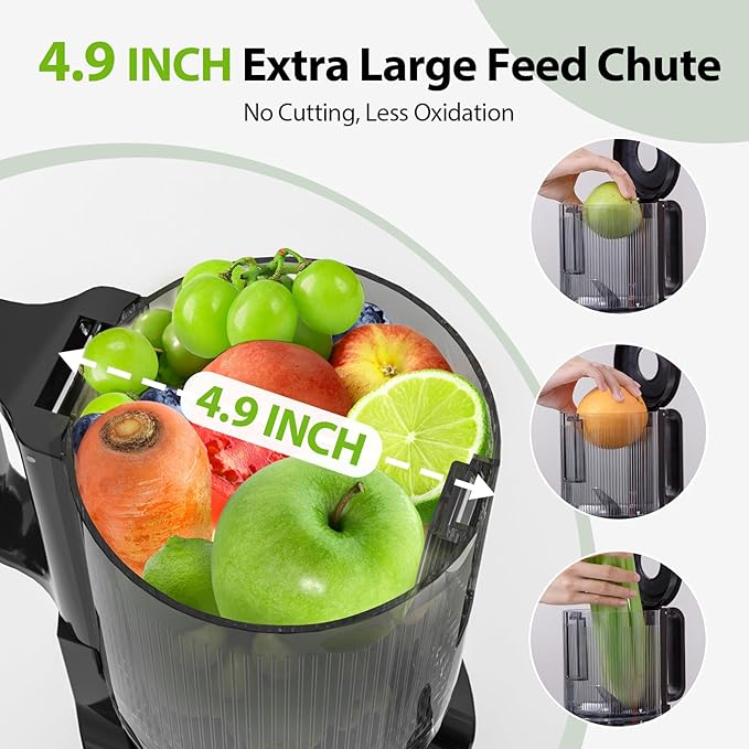 Aeitto Cold Press Juicer, Juicer Machines with 4.9" Large Feed Chute, Fits Whole Vegetables and Fruits, Professional Juice Maker, Easy to Clean, High Juice Yield, Easy to Assemble