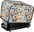 Beige Flower Horses Toaster Cover 2 Slice, Cute Rural Bread Machine Cover, Washable Dust-Proof Cover for Kitchen Small Appliance Cover,with Top Handle