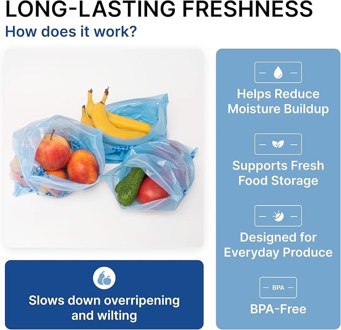 Freshpack 247 Reusable Produce Bags Size L 12 x 14 in, 1.5 Gallon 20 Pack Green Produce Bags for Fruits and Vegetables, Food Storage Bags With Zipper, Helps Keep Produce Fresh, Pantry Meal Prep