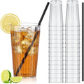 Plastic Highball Glasses with Straws(set of 48), 16 oz Shatterproof Drinking Cups, Tall Whiskey Collins Ribbed Cup, Smoothie Tumbler Mojito Cocktail Cup for Wedding Spring Summer Party