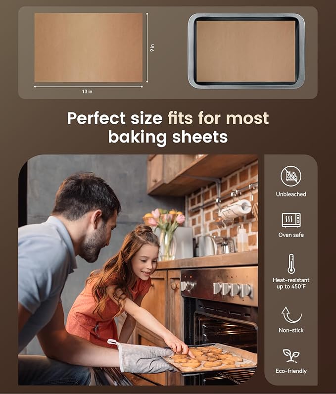 300 Pcs Parchment Paper Sheets, 9x13 In Non-Stick Precut Baking Parchment for Baking, Grilling, Air Fryer, Steaming, and More (Unbleached) - Quarter Sheet Size, Perfect for Bread, Cakes, Cookies