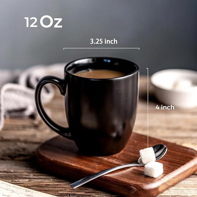 AmorArc 16oz Coffee Mugs Set of 6, Large Ceramic Coffee Mugs for Men Women Dad Mom, Modern Coffee Mugs with handle for Tea/Latte/Cappuccino/Cocoa. Dishwasher&Microwave Safe, Matte Black