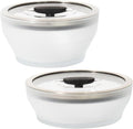 Anyday 4-Pc Microwave Cookware & Glass Food Storage Set with Glass Lids | Medium Plastic-Free Containers | Stackable Steamer with Vented Lid for Microwave-Safe Reheating & Steaming Vegetables, Rice