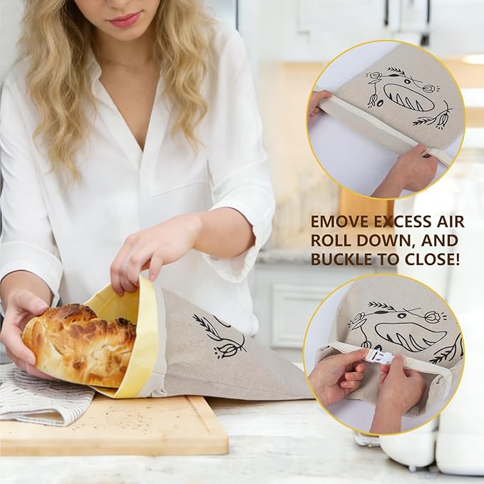 Reusable Beeswax Bread Bags for Homemade Bread & Sourdough, 2-Pack XL Airtight Food Storage Bags, Organic Cotton Linen Covers - Freezer-Friendly Freshness Preservation Keeps Fresh Longer