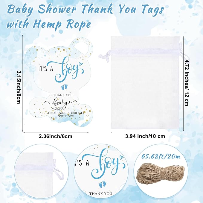 50 Sets Baby Shower Favor for Guests Acrylic Shot Glasses with Bottle Opener Keychains Thank You Tags and Bags Gender Reveal Party Favors for Guest Baby Shower Return Gift(Bear Boy)