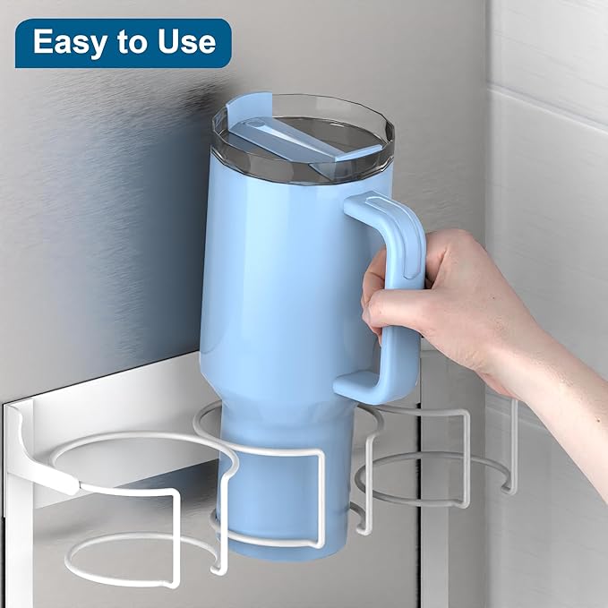 EASTTOWEST Magnetic Cup Storage Organizer Holder for Stanley 30/40 oz Tumbler,Strong Magnetic Rack for Fridge (White, 4CUPS)