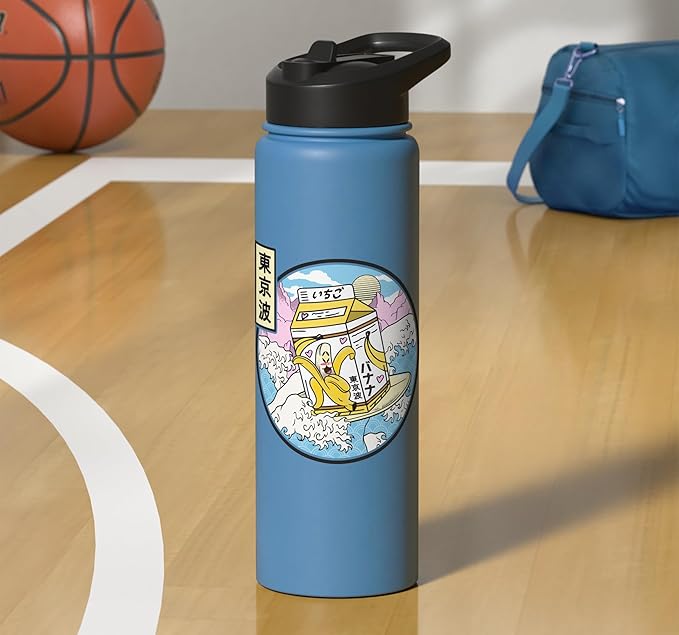 Surfing Banana Milk Carton Japan Wave Kawaii Vaporwave Anime Stainless Steel Insulated Water Bottle
