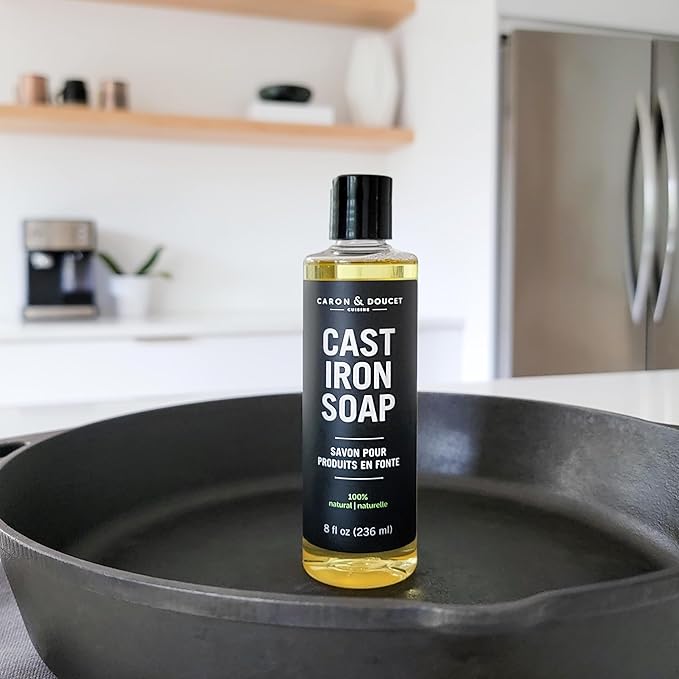 CARON & DOUCET - Cast Iron Cleaning Soap | 100% Plant-Based Soap | Best for Cleaning, Restoring, Removing Rust and Care Before Seasoning | For Skillets, Pans & Cast Iron Cookware… (8 oz)