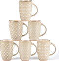 GBhome 20oz Large Coffee Mugs Set of 6, Handmade Tall Ceramic Coffee Mugs with Texture Patterns for Cappuccino, Latte,Hot Cocoa, Dishwasher & Microwave Safe-Pale Khaki