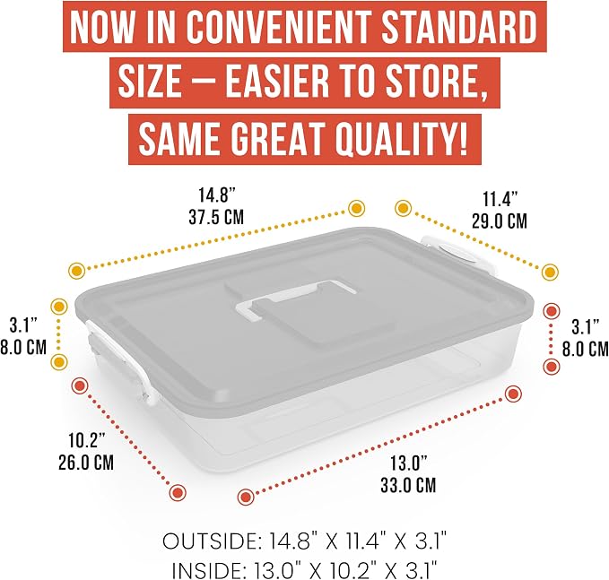 Chef Pomodoro Pizza Dough Proofing Box 14x11 Dough Container Grey 2-Pack | Preparation Container With Lid, Fits 4-6 Proofing Balls; A Household Pizza And Bread Dough Tray With Convenient Carry Handle