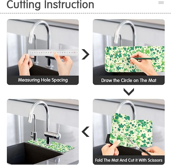 Kitchen Sink Splash Guard 1 PC 14.7 Inch Sink Faucet Mat Splash Guard for Bathroom Countertop Water Absorbent Foldable Cuttable Soft Washable Saint Patricks Green Clovers