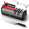 Narcissus Knife Sharpener, Protable Diamond Electric Knife Sharpener for Stainless Steel and Ceramic Knives, with Scissors Sharpener & Metal Dust Collection Box, Quick Sharpening & Polishing, Silver