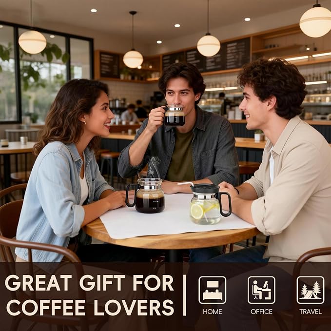 Coffee Pot Mug with Lid,16Oz Mini Glass Coffee Pot Coffee Mug with Spill Proof Lid & Heat Proof, Novelty Coffee Pot Cup for Coffee Lovers Gifts (1PC)