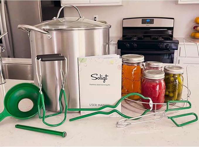 21.5Qt Water Bath Canner with Glass Lid and Jar Rack, Stainless Steel Canning Kit with Canning Tool Set