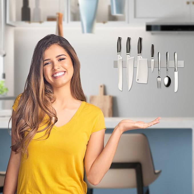 2 PCS Knife Magnetic Strip no Drilling (Refrigerator Applicable), 17 inch Magnetic Knife Holder for Wall, Premium Stainless Steel Magnetic Knife Bar, Used as Tool Holder, Knife Rack, and More