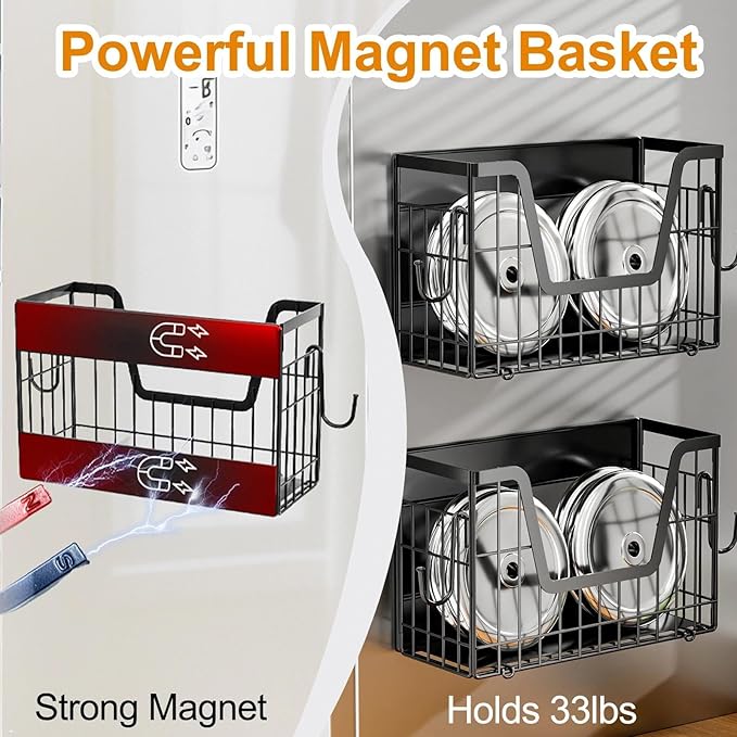 Magnetic Fridge Shelf for Fruit&Vegetable Storage Basket- Non-assembly Space Saving Magnetic Refrigerator Shelves,Fruit Basket 30lbs Capacity Side of Fridge Storage Container for Onion,Snacks(1 Pack)