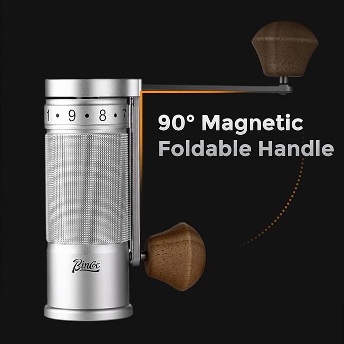 Bincoo Manual Coffee Grinder Manual Foldable Handle– Espresso Hand Coffee Grinder Burr,Compact and Portable for Home/Travel/Camping(Sliver)