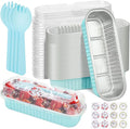 200Pack Mini Cake Pans Disposable Mini Loaf Pans with Lids and Spoons and Stickers, 6.8Oz Aluminum Foil Pans Tins, Individual Dessert Cups Containers for Sales,Party,Picnics Sky Blue