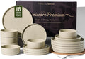 Stoneware Dinnerware Sets for 6, 18-Piece High Edge Plates and Bowls with Speckled Glaze & Spiral Design - Chip & Scratch Resistant, Microwave & Dishwasher Safe - Gift Box, Honey