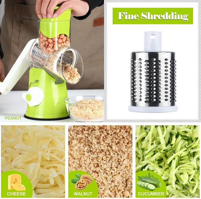 Ourokhome Rotary Cheese Grater Hand Crank, Kitchen Shredder Speed Mandolin Slicer Nuts Grinder with Handle,Vegetable Chopper Onion Cutter with Container, Multifunctional Food Chopper Veggie Dicer with