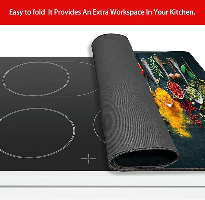 Stove Cover Stove Covers For Electric Stoves Foldable Multipurposeglass Top Protector Thick Natural Rubber Anti-Slip Coating Expands Usable Space (27.9inx20in) (Colorful spoon33)