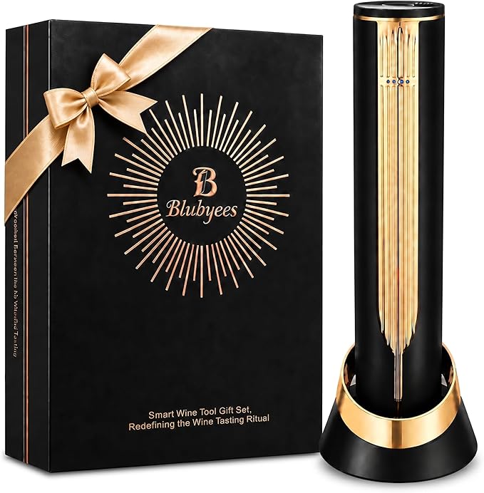 BLUBYEES Electric Wine Bottle Opener with Charging Base and Built-In Foil Cutter, Rechargeable Touch-Activated Automatic Corkscrew, Luxury Gift for Men and Women Wine Lovers