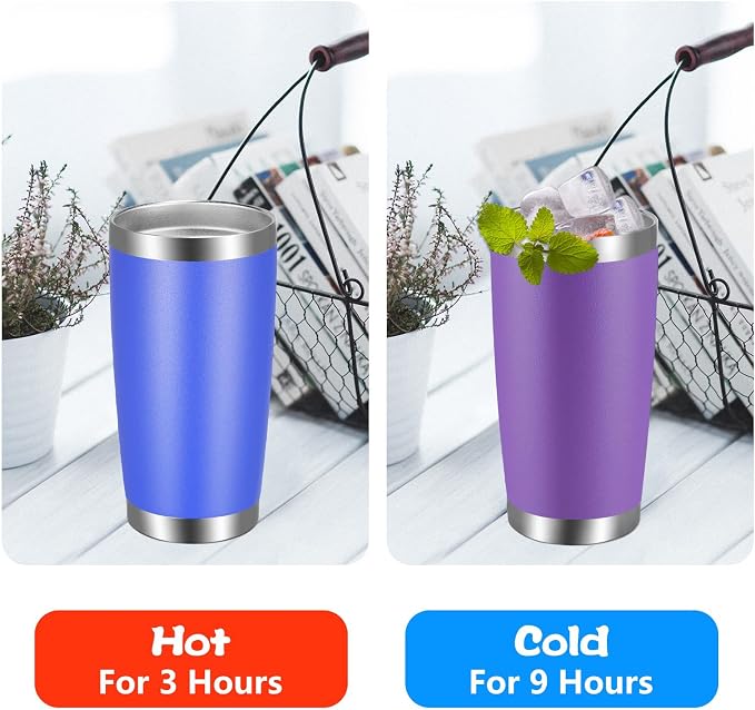 VEGOND 20oz Tumbler with Lid and Straw Stainless Steel Tumbler Cup Bulk Vacuum Insulated Double Wall Travel Coffee Mug Powder Coated Coffee Cup, Purple, 12 Pack