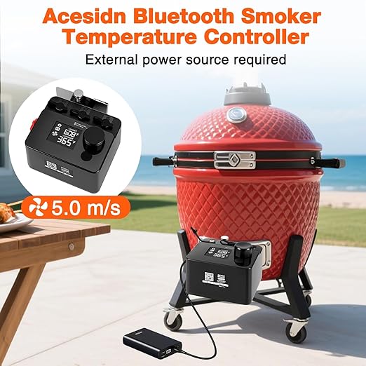 Bluetooth BBQ Temperature Controller, Automatic Smoker Fan Grill Thermometer for Big Green Egg, Kamado Joe, Primo, Vision Grill, Akorn Kamado (External Power Source Required)