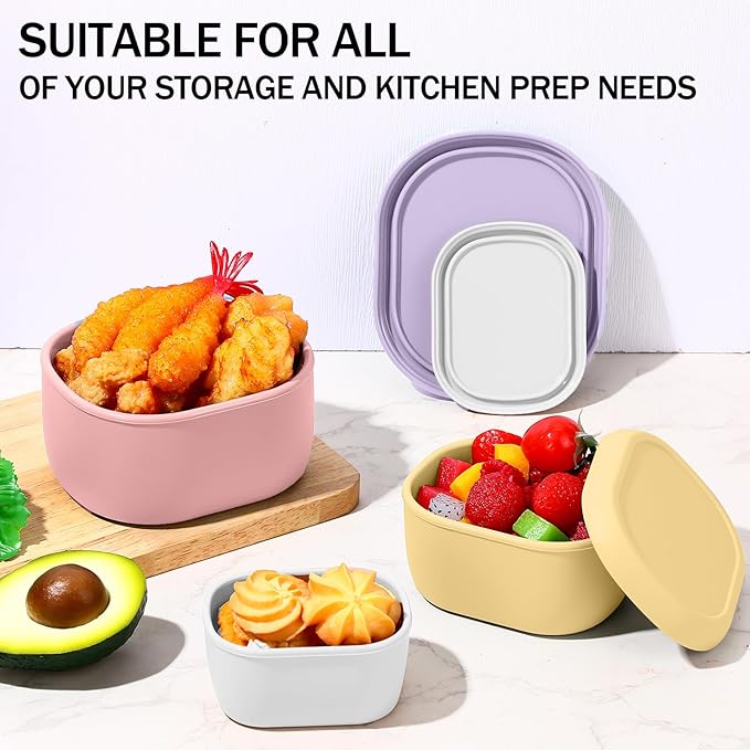 Blushtier 12 Pcs Silicone Food Storage Containers with Lids Reusable Silicone Snack Container 3 Size Lunch Box Bento with Lids Freezer Dishwasher Safe,6.7oz, 10oz, 20oz (Macaroon Color)