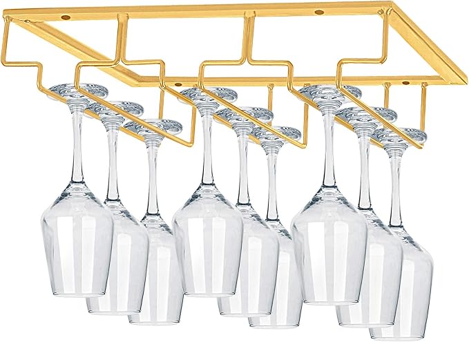 MOCOUM Under Cabinet Stemware Rack - Wire Wine Glass Holder with Storage for Cabinet, Kitchen, Bar
