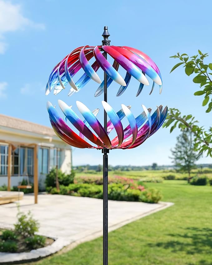 Yard Garden Wind Spinners - Large Outdoor Metal Wind Spinners Sculptures, Yard Art Lawn Garden Decor (19" W x 84" H)