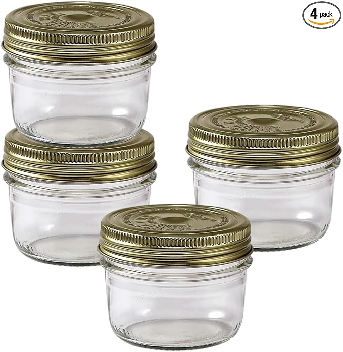Le Parfait Familia Wiss 7oz (200ml) Wide Mouth Glass Canning Jars – 4PK Made in France, Airtight 2-Piece Lid, Reusable Zero Waste & Eco-Friendly for Kitchen Storage, Meal Prep & Baking