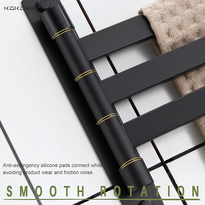 KOKOSIRI Bathroom Towel Bars Swivel Towel Rails Matte Black Swing Out Hand Towel Holder 3-Arm for Bath Kitchen Wall Stainless Steel B5007BK-A3