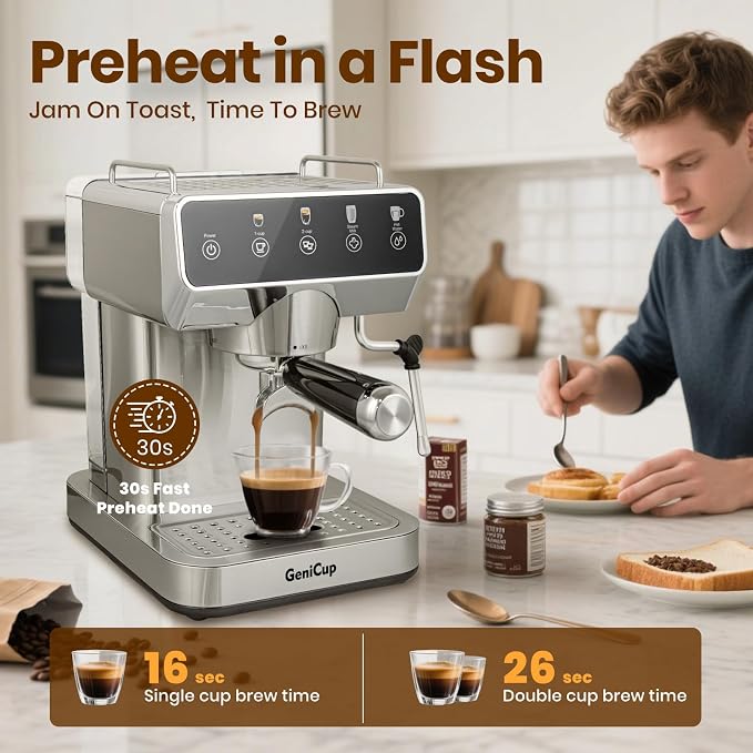 Expresso Coffee Machines with Touchscreen 20 Bar Professional Espresso Maker with Milk Frother & Hot Water, Stainless Steel Coffee Maker for Latte Americano, Cappuccino Machine for Home Office