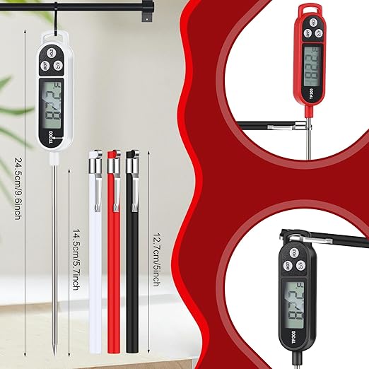 Copkim 6 Pcs Meat Food Thermometer Food with Probe Water Liquid Instant Read Digital Thermometer Kitchen Cooking Supplies for Cooking BBQ Milk Yogurt (Black,White,Red)