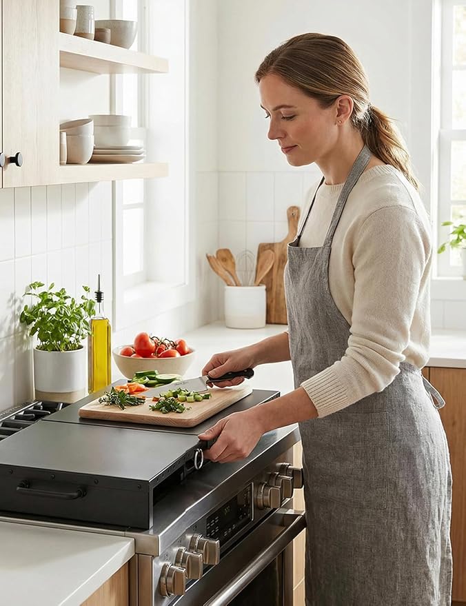 Expandable Gas Stove Top Cover for Gas Ranges & Kitchen Sinks, Heavy-Duty Steel Protector Fits RV, Camper & Small Kitchens, Instantly Add Counter Space(15.75" - 28.74"L x 11.81"W x 3.15"H)