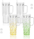 CHLJAR 40 Oz Plastic Snow Globe Tumbler with Handle, 4 Pack Pre-Drilled Double Wall Acrylic Clear For Glitter snow globe Diy, Snowglobe Tumbler Supplies, Double Wall For Glitter Snow Globe