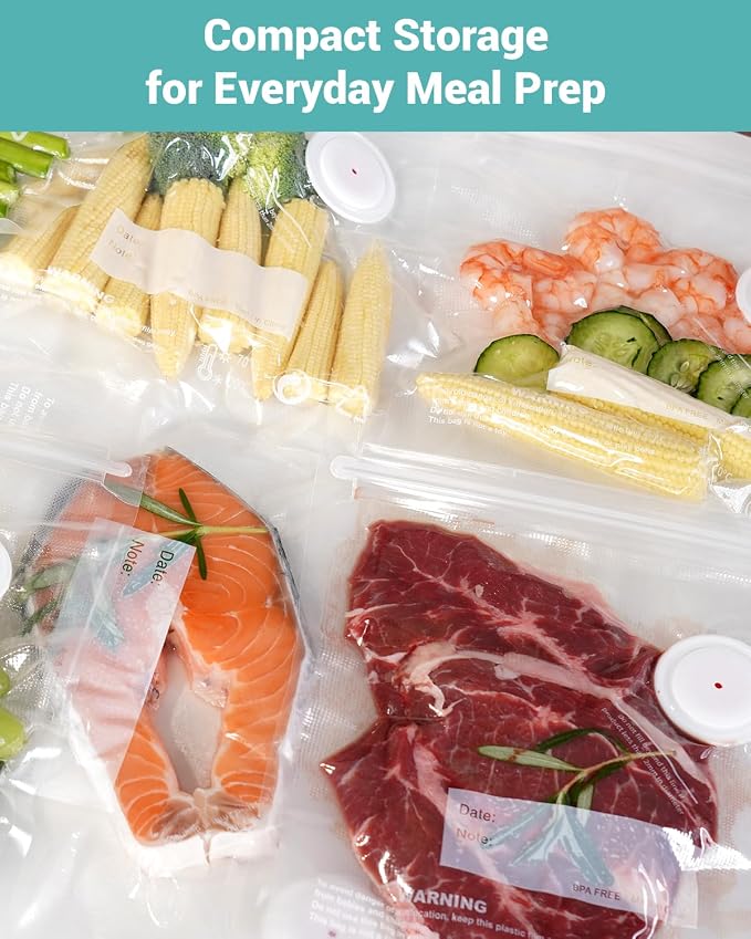 Reusable Vacuum Seal Bags for Food, 30 Pack Large BPA-Free Storage Bags, Leak Proof, Odor Resistant, Freezer & Microwave Safe, Heavy Duty Bags for Meat, Fruits & Dry Goods, 10.24 x 13.39 IN