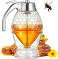 Honey Dispenser - Glass Honey Dispenser No Drip, 8oz Pot with Stand, Maple Syrup Container, Elegant Honeycomb Shaped Jar for Tea Time (general)