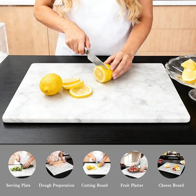 Large Italian Carrara White Marble Cutting Board for Kitchen 16x20 Inch - Stone Granite Cutting Board，Multi-Functional Marble Pastry Board for Cheese, Charcuterie - Wedding Gift, Housewarming