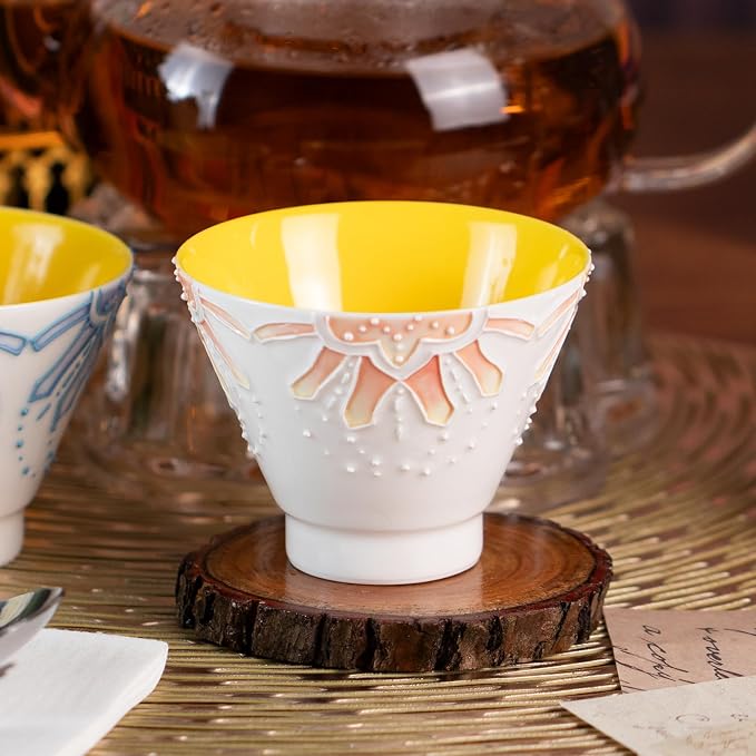 KAMMAK Ceramic Teacups - 150ml/5oz Coffee Cup - Set of 2 Hand-Painted Ceramic Cups - Small Vintage Mate Cup - Cute Mugs for Women - Ideal for Birthday, Afternoon Tea & Housewarming Gifts
