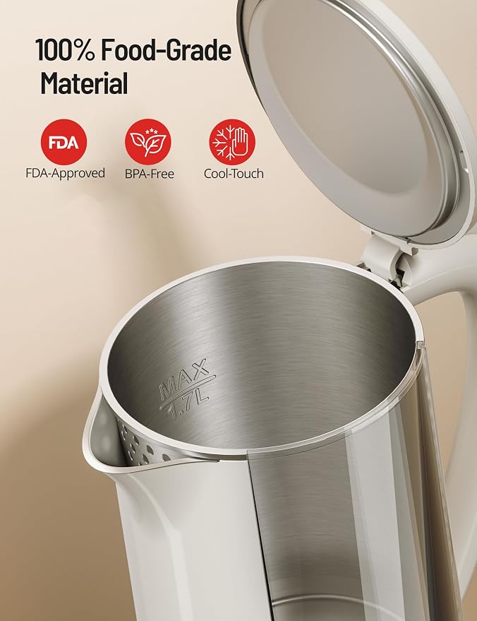 Electric Kettle Temperature Control, 1.7L Large Electric Tea Kettle, 4H Keep Warm Hot Water Boiler with 6 Presets, LED Screen Electric Kettles for Boiling Water, Boil-Dry Protection, BPA Free