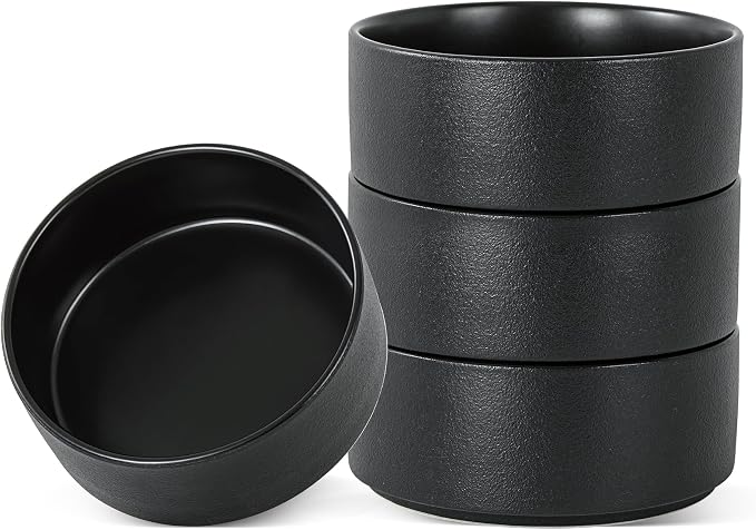 26 OZ Ceramic Cereal Bowls Set, 6 Inch, Set of 4, Modern Black | Dishwasher & Microwave Safe, Handcrafted, For Breakfast, Soups, Oatmeal, Ramen, Pho, Udon, Soba