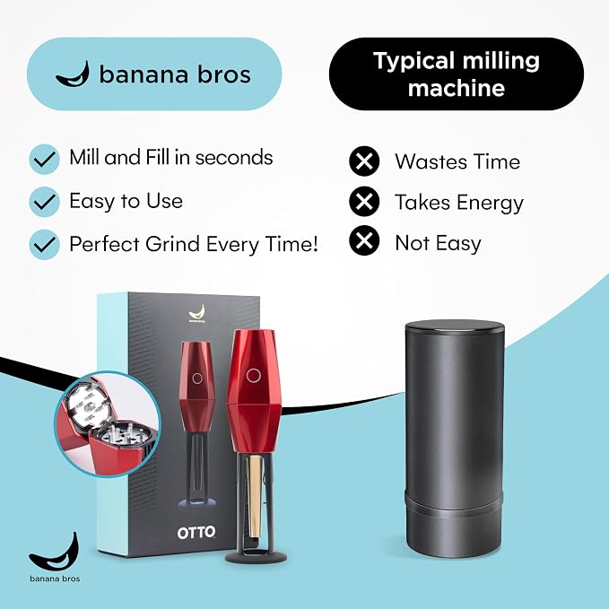 Banana Bros OTTO Electric Smart Spice Grinder - Automatic Herb Grinder with Smart Technology - Rechargeable via USB - Portable Milling for Dry Herbs and Spices - Red - Carrying Case Included