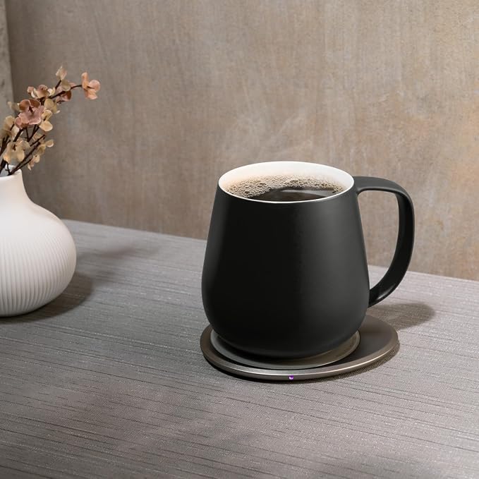 OHOM Ui+ Self-Heating Mug Set – Inkstone Black | 18 fl oz Ceramic Coffee & Tea Mug with Heating Pad