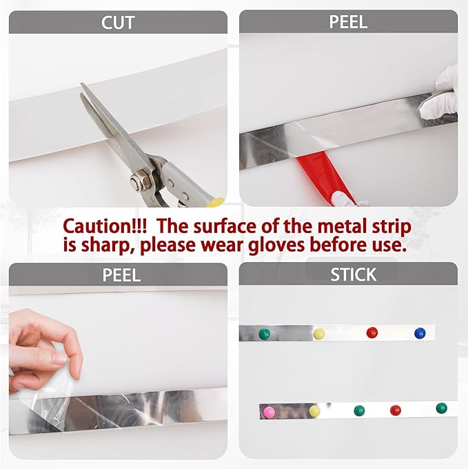Flexible Self Adhesive Metal Strip for Magnet, Strong Peel and Stick Ferrous Tape Roll for Workshop, Office, School and Home Decoration (Shiny Silver, 16.4ft x 3.15inch)
